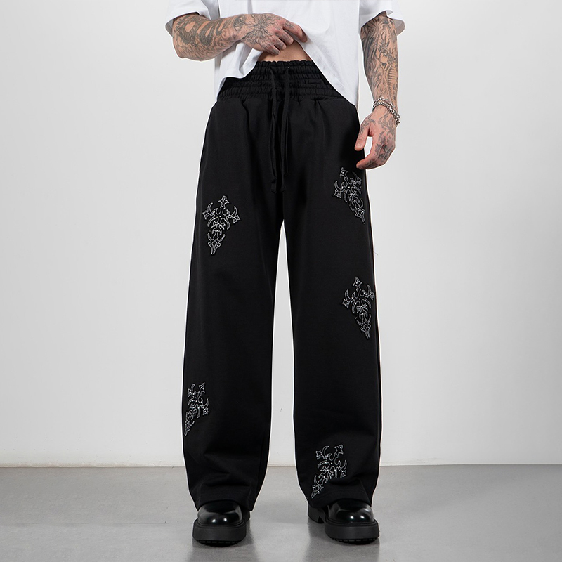 black pants men garment producer oversized drawstring men's black pants straight leg sweatpants